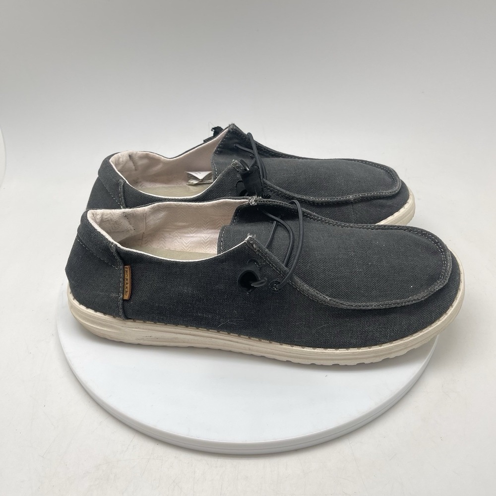 Hey Dude Shoes Womens 10 Wendy Chambray Gray Canvas Walking Casual Slip Ons‎